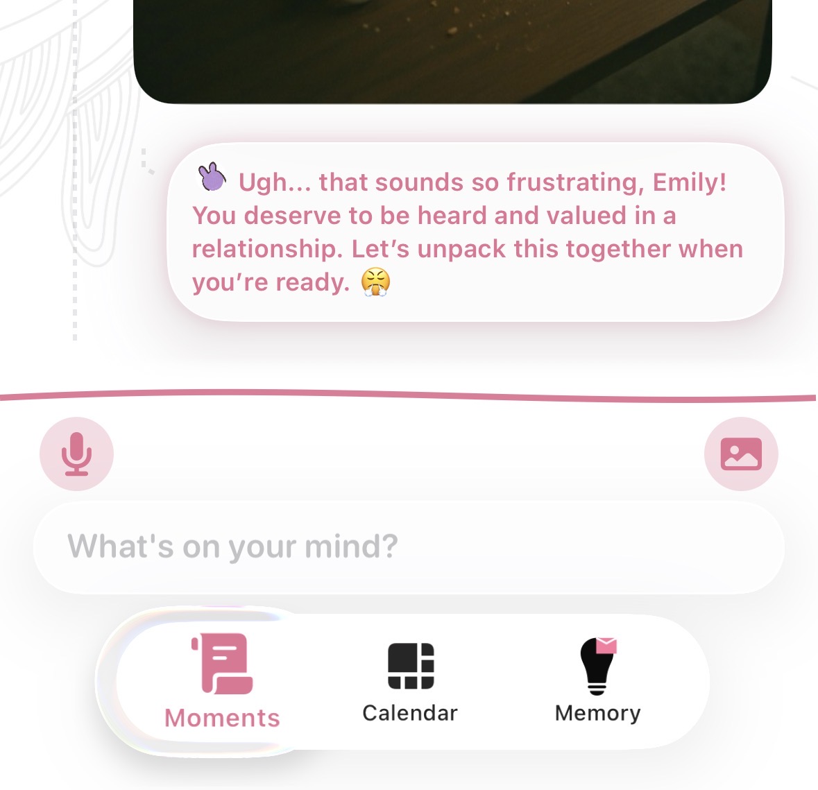 Calendar showing emotional patterns alongside memories