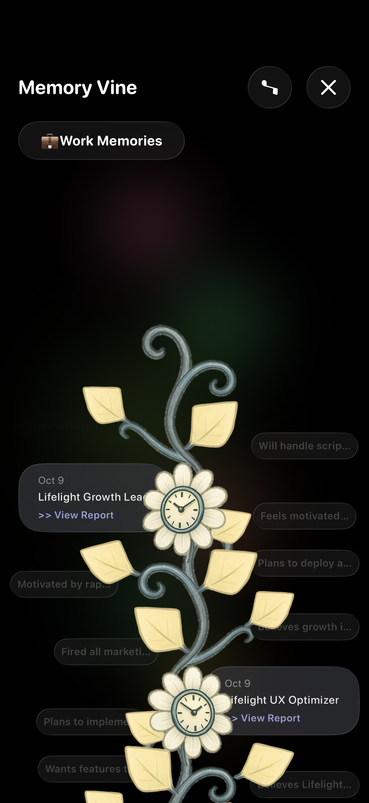 Memory Vine showing connected experiences and growth patterns
